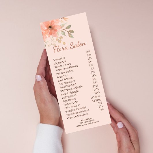 Blush Pink Waterverf Flower Beauty Salon Service Reclamekaart