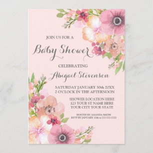 Blush Pink Waterverf Flowers Baby shower Kaart