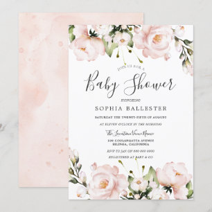 Blush Pink Waterverf Flowers Baby shower Kaart
