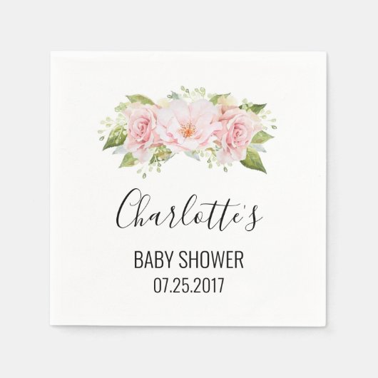 Blush Pink Waterverf Flowers Baby shower Servet (Voorkant)