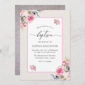  Blush Pink Waterverf Flowers Baptisme Kaart (Voorkant / Achterkant)