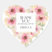 Blush Pink Waterverf Flowers Bedankt Hart Sticker (Voorkant)