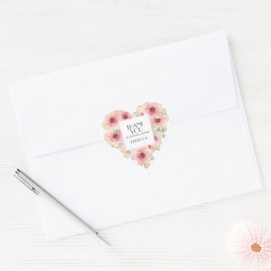 Blush Pink Waterverf Flowers Bedankt Hart Sticker (Envelop)