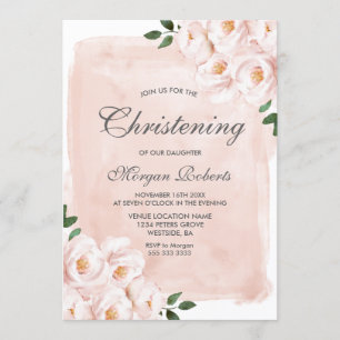 Blush Pink Waterverf Flowers Christening Baptisme Kaart