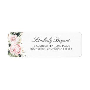Blush Pink Waterverf Flowers Elegant Etiket