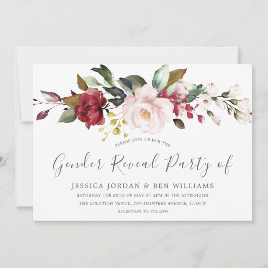 Blush Pink Waterverf Flowers Gender Reopenbaart Pa Kaart (Voorkant)