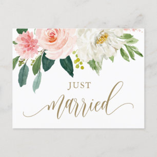 Blush Pink Waterverf Flowers Gold Net getrouwd Briefkaart