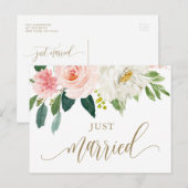 Blush Pink Waterverf Flowers Gold Net getrouwd Briefkaart (Voorkant / Achterkant)