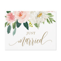 Blush Pink Waterverf Flowers Gold Net getrouwd