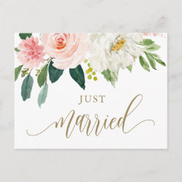 Blush Pink Waterverf Flowers Gold Net getrouwd Briefkaart