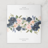 Blush Pink Waterverf Flowers Navy Wedding Plaatskaartje (Buitenkant ongevouwen)