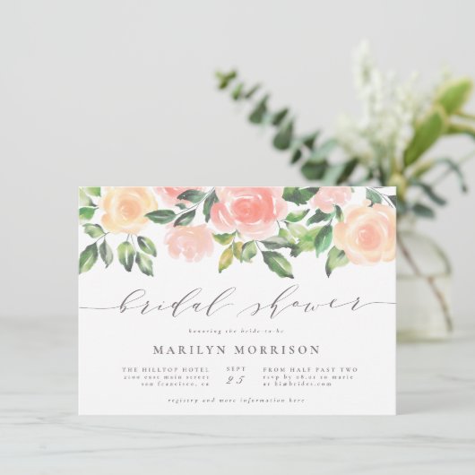 Blush Pink Waterverf Flowers Script Vrijgezellenfe Kaart (Staand voorkant)