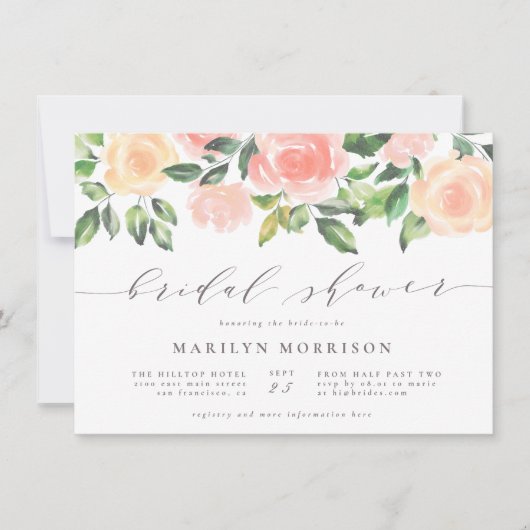 Blush Pink Waterverf Flowers Script Vrijgezellenfe Kaart (Voorkant)