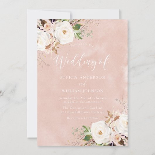 Blush Pink Waterverf Flowers Weddenschap Kaart (Voorkant)