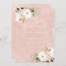 Blush Pink Waterverf Flowers Weddenschap Kaart