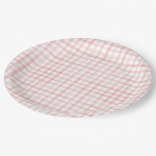 Blush Pink Waterverf Gingham Baby shower Papieren Bordje (Gekanteld)