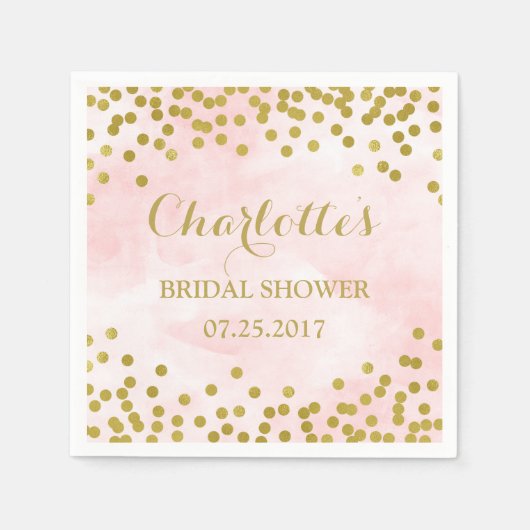 Blush Pink Waterverf Gold Confetti Vrijgezellenfee Servetten (Voorkant)