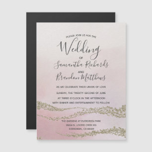 Blush Pink Waterverf Gold Foil Weddenschap Magnetische Uitnodiging