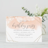 Blush Pink Waterverf Gold Geometric Birthday Kaart (Staand voorkant)