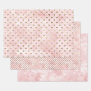 Blush Pink Waterverf Gold Hearts Inpakpapier Vel
