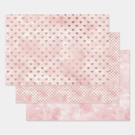 Blush Pink Waterverf Gold Hearts Inpakpapier Vel (Set)