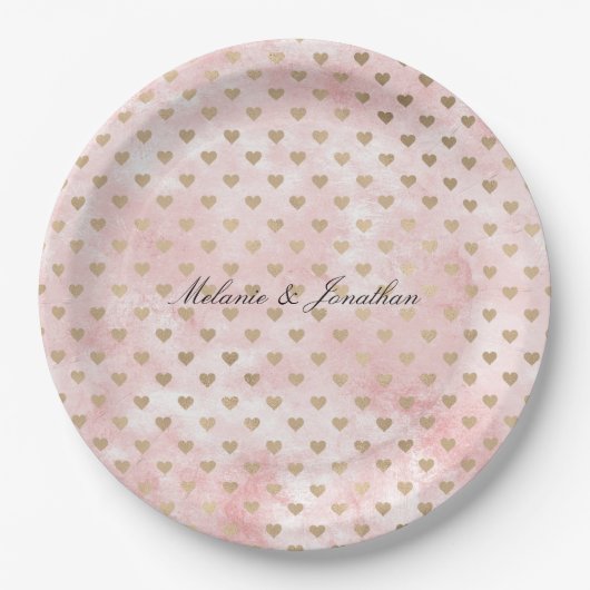 Blush Pink Waterverf Gold Hearts Papieren Bordje (Voorkant)