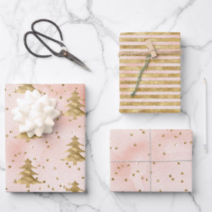 Blush Pink Waterverf Gold kerstboom   Inpakpapier Vel