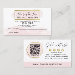 Blush Pink Waterverf & Gold Reference Program QR Visitekaartje