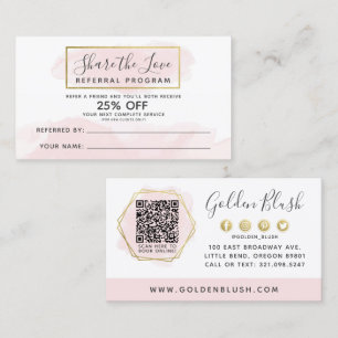 Blush Pink Waterverf & Gold Reference Program QR Visitekaartje