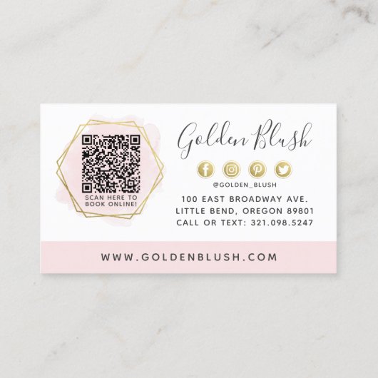 Blush Pink Waterverf & Gold Reference Program QR Visitekaartje (Achterkant)