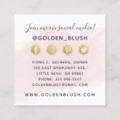 Blush Pink Waterverf & Gold Social Media Network Vierkante Visitekaartje (Achterkant)