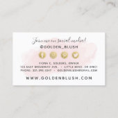 Blush Pink Waterverf & Gold Social Media Network Visitekaartje (Achterkant)