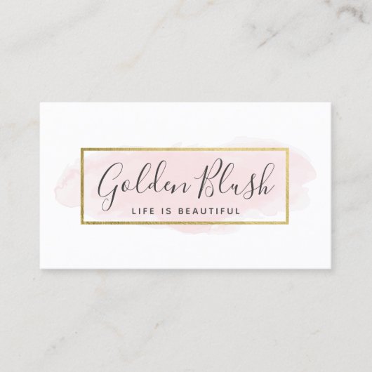 Blush Pink Waterverf & Gold Social Media Network Visitekaartje (Voorkant)
