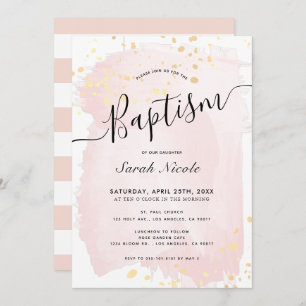 Blush Pink Waterverf Gold Spletters Girl Baptisme Kaart