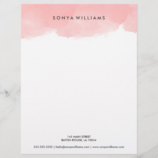 Blush Pink Waterverf Kantoor Letterhead Persoonlijk Briefhoofd (Voorkant)