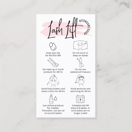 Blush Pink Waterverf Lash Lift & Tint Aftercare Visitekaartje (Voorkant)