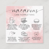 Blush Pink Waterverf Macarons zorginstructies Vierkante Visitekaartje (Voorkant)