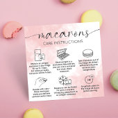 Blush Pink Waterverf Macarons zorginstructies Vierkante Visitekaartje