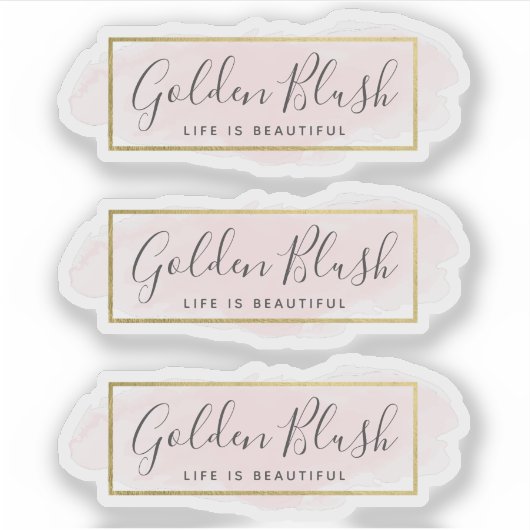 Blush Pink Waterverf & Modern Gold 3-delige Logo Sticker (Voorkant)