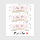 Blush Pink Waterverf & Modern Gold 3-delige Logo Sticker (Vel)