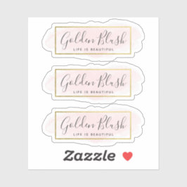 Blush Pink Waterverf & Modern Gold 3-delige Logo Sticker