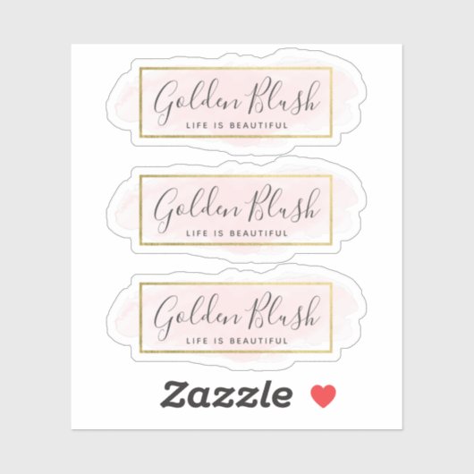 Blush Pink Waterverf & Modern Gold 3-delige Logo Sticker