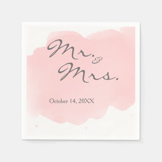 Blush Pink Waterverf Mr Mrs Cocktail Party Napkin Servetten (Voorkant)