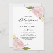 Blush Pink Waterverf Peonies  Baby shower Kaart (Voorkant)