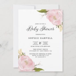 Blush Pink Waterverf Peonies Baby shower Kaart