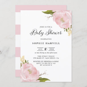 Blush Pink Waterverf Peonies  Baby shower Kaart