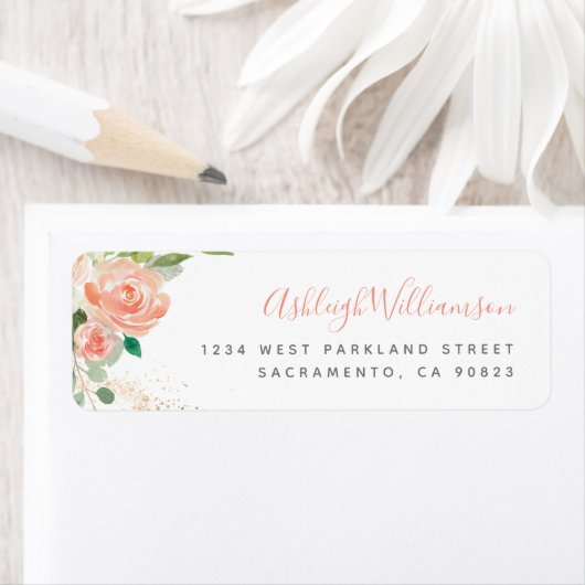 Blush Pink Waterverf Peonies Eucalyptus Greenery Etiket (Insitu)