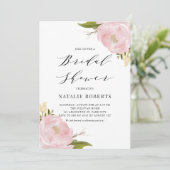 Blush Pink Waterverf Peonies  Vrijgezellenfeest Kaart (Staand voorkant)