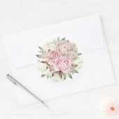 Blush Pink Waterverf Peony Cream Cotton Weddenscha Ronde Sticker (Envelop)