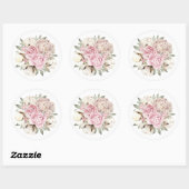 Blush Pink Waterverf Peony Cream Cotton Weddenscha Ronde Sticker (Vel)
